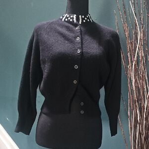 Elegant Black Cashmere  Button-Up Sweater